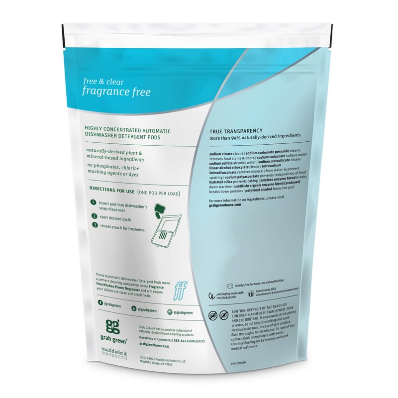 Grab Green Automatic Dishwashing Detergent Pods, 24 Count, Fragrance Free, Plant and Mineral Based, Superior Cleaning, Powerful Grease Removal, Brilliant Shine, Packaging May Vary - Image 2