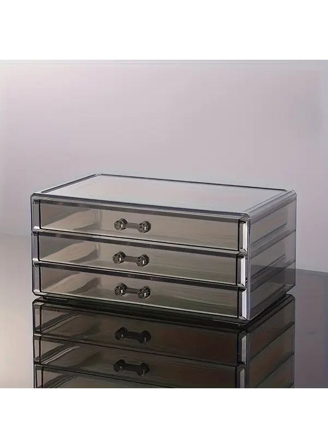 منظم مكياج أكريليك قابل للتكديس باللون الرمادي الفاتح مع أدراج لأقلام أحمر الشفاه وفرش المكياج - Image 3