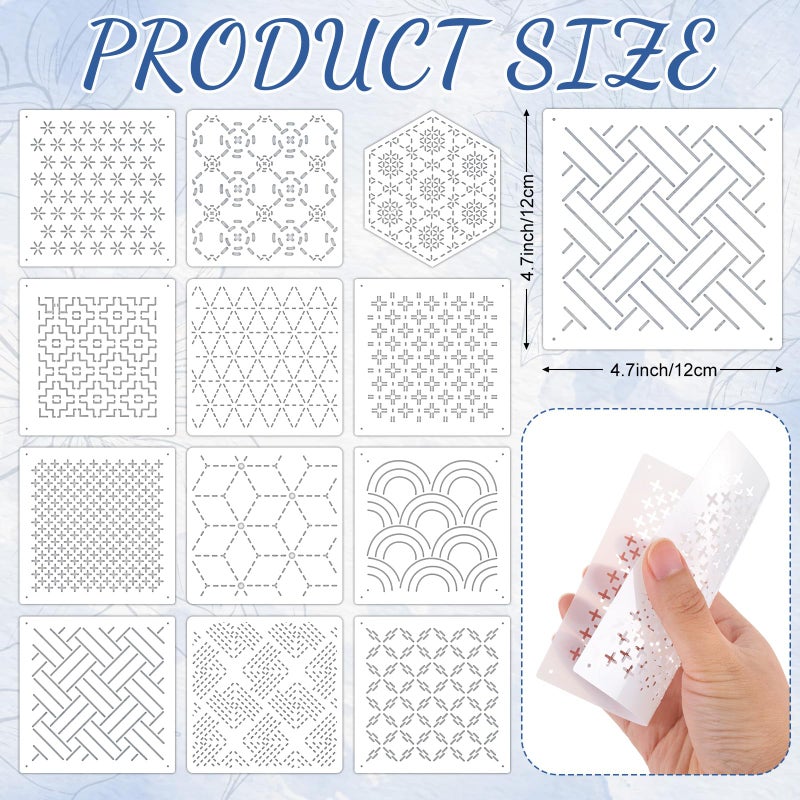 Booson 37 Pcs Sashiko Thread Kit Sashiko Needles Cotton Thimble Sashiko Patterns Embroidery Projects for Sewing Hand Quilting Mending Supplies - Image 2