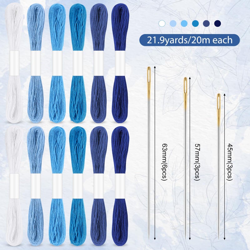 Booson 37 Pcs Sashiko Thread Kit Sashiko Needles Cotton Thimble Sashiko Patterns Embroidery Projects for Sewing Hand Quilting Mending Supplies - Image 3