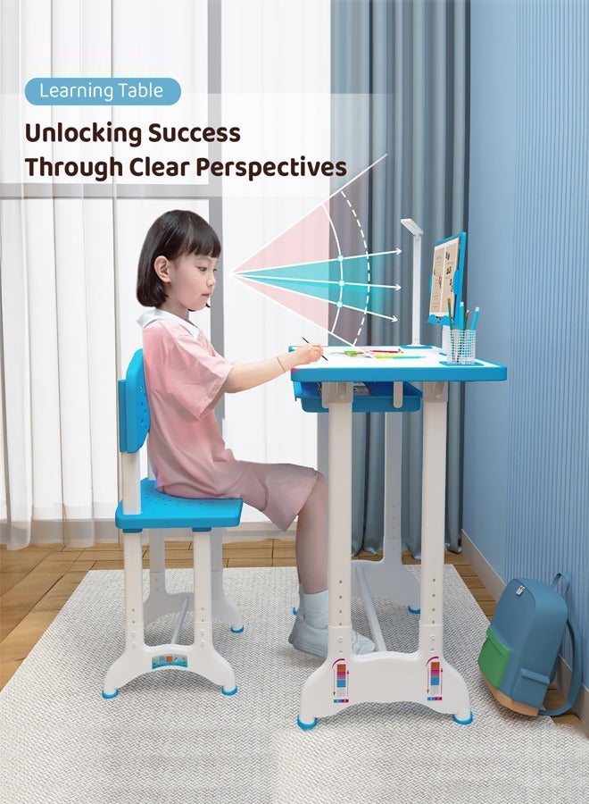 كادي ون مجموعة طاولة دراسة مع كرسي للأطفال والطلاب ، سطح مكتب قابل للإمالة بارتفاع قابل للتعديل للراحة للحفاظ على الوضعية والقراءة والكتابة للأطفال الصغار من الأولاد والبنات - Image 5