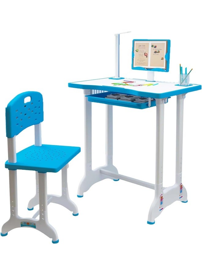كادي ون مجموعة طاولة دراسة مع كرسي للأطفال والطلاب ، سطح مكتب قابل للإمالة بارتفاع قابل للتعديل للراحة للحفاظ على الوضعية والقراءة والكتابة للأطفال الصغار من الأولاد والبنات - Image 2