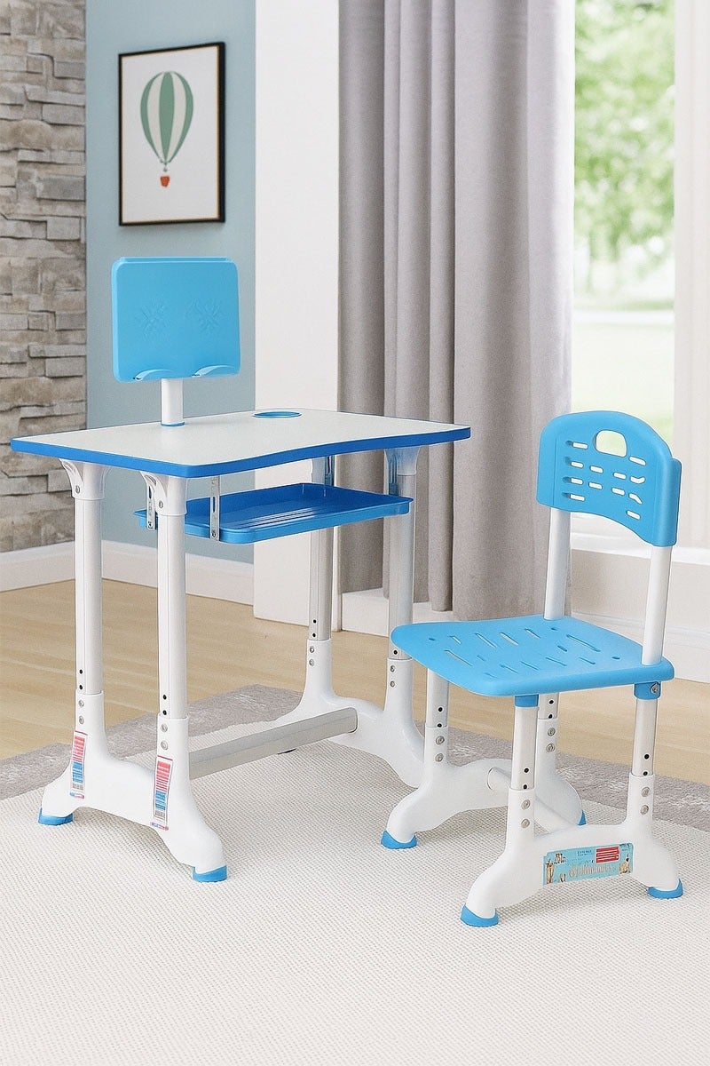 كادي ون مجموعة طاولة دراسة مع كرسي للأطفال والطلاب ، سطح مكتب قابل للإمالة بارتفاع قابل للتعديل للراحة للحفاظ على الوضعية والقراءة والكتابة للأطفال الصغار من الأولاد والبنات - Image 1
