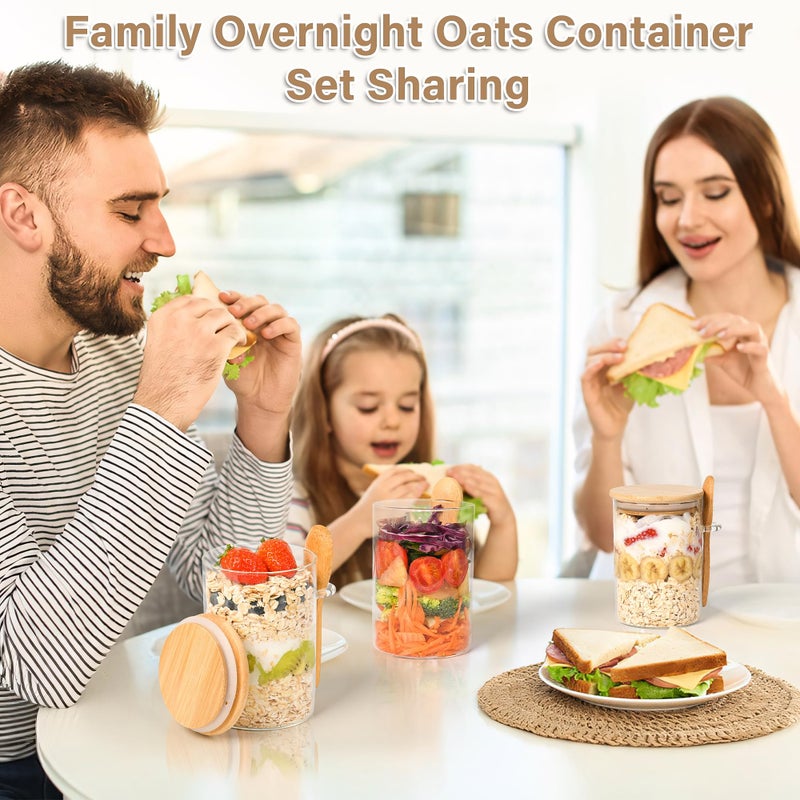 Xileanalee Overnight Oats Containers with Lids,4 Pack 18oz Overnight Oats Jars with Spoons,Salad Meal Prep Jar with Bamboo Lids for Chia Seed Pudding Salad Cereal Coffee Flour,Sourdough Starter Jar for Bread - Image 3