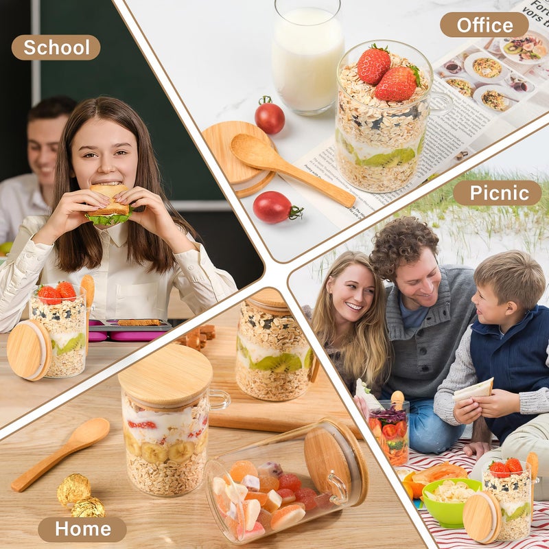 Xileanalee Overnight Oats Containers with Lids,4 Pack 18oz Overnight Oats Jars with Spoons,Salad Meal Prep Jar with Bamboo Lids for Chia Seed Pudding Salad Cereal Coffee Flour,Sourdough Starter Jar for Bread - Image 5