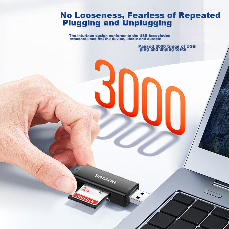 SAMZHE USB3.0 High-Speed Card Reader, Multifunctional SD/TF Card Reader All-In, Supports Smartphones, DSLR Cameras, Dash Cams, Surveillance Memory Cards CRA01B - Image 3