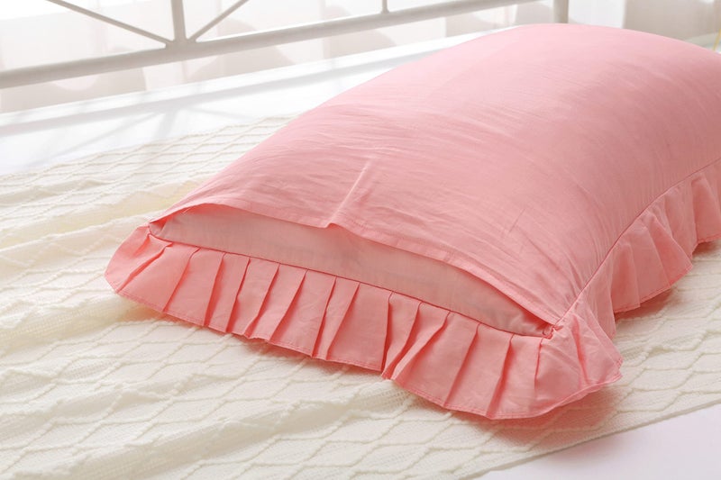 Meaning4 Egyptian Cotton Ruffles Pillow Shams Coral Pink Queen Size 2Pieces 30"x20" Soft Thick - Image 4