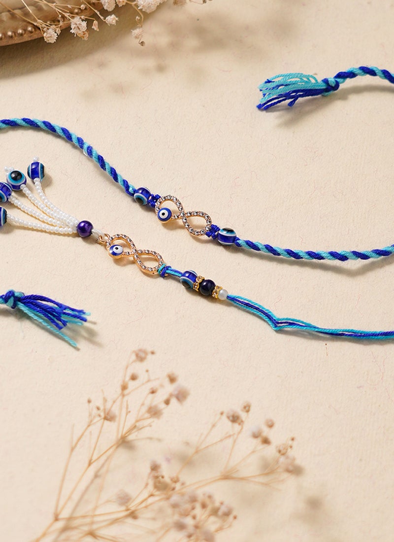 Madhoor Bhaiya Bhabhi Rakhi Set with Lumba Infinity Blue Designer Raksha Bandhan Thread ,Premium Handmade ,2-Piece Set-43 CM - Image 1