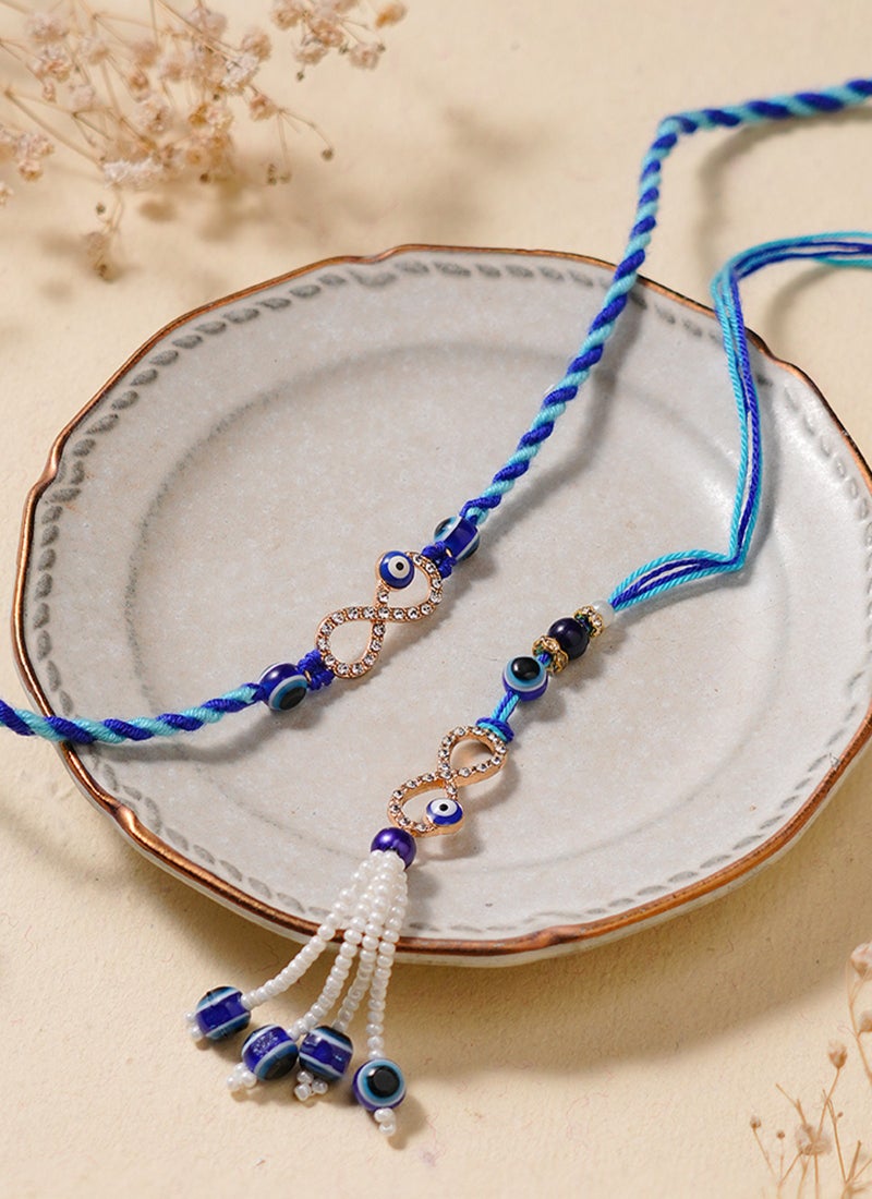 Madhoor Bhaiya Bhabhi Rakhi Set with Lumba Infinity Blue Designer Raksha Bandhan Thread ,Premium Handmade ,2-Piece Set-43 CM - Image 3