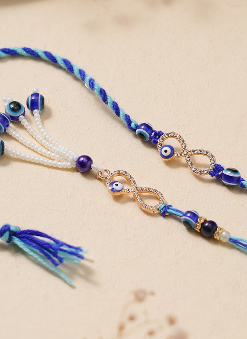 Madhoor Bhaiya Bhabhi Rakhi Set with Lumba Infinity Blue Designer Raksha Bandhan Thread ,Premium Handmade ,2-Piece Set-43 CM - Image 2