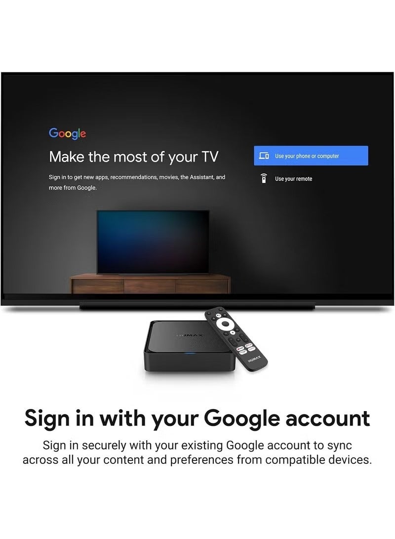 هيوماكس جهاز HUMAX Android TV Box A1 بنظام Android 11 ودقة 4K فائقة الوضوح، مزود بذاكرة فلاش 8 جيجابايت وذاكرة وصول عشوائي 2 جيجابايت، يدعم تقنية Dolby Audio وWi-Fi 5 وBluetooth 5 وAV1، ويدعم بث التلفزيون عبر Netflix وPrime Video وYouTube وGoogle Play. - Image 5