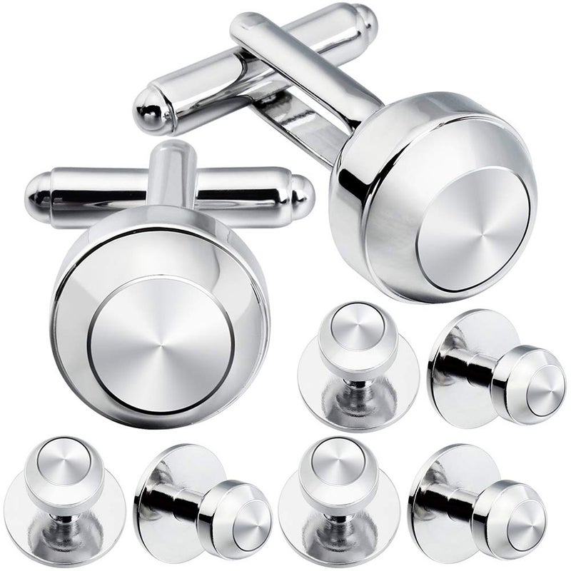 Cufflinks and Studs for Men-Fashion Men Silver Tuxedo Studs and Cufflinks Set for Regular Weeding Business Accessories