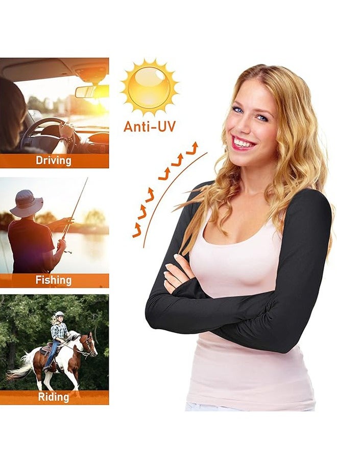 Generic - 2Pcs Cooling Shawl Arm Sleeve with Finger Hole, UV Protection Arm Wrap Covers for Golfing, Driving, Riding, Fishing (Black) - Image 1