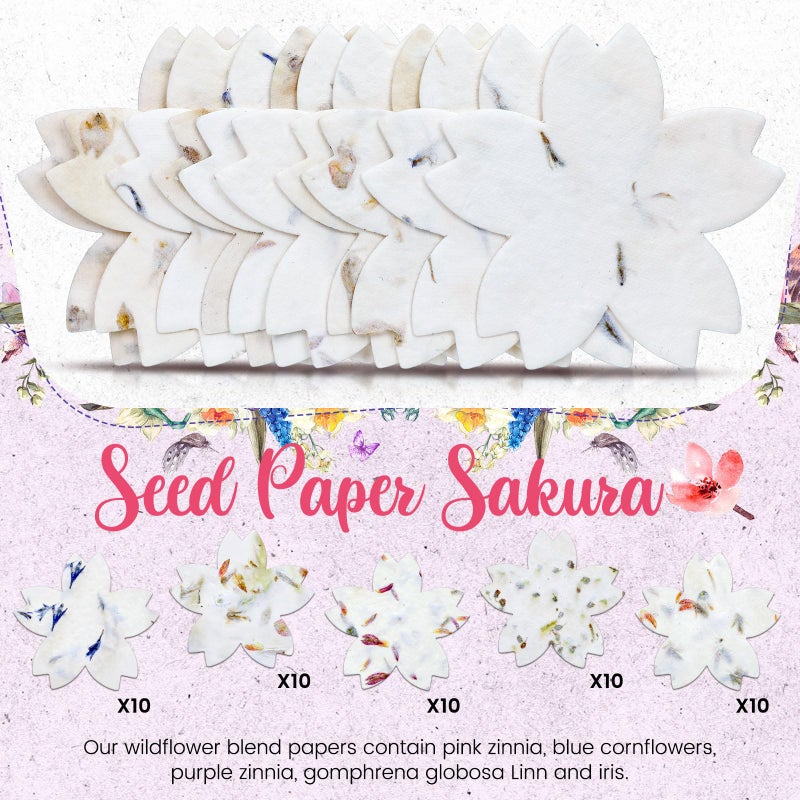 Dunzoom 50 Pcs Handmade Seed Paper Plantable Wildflower Seed Paper Recycled Flower Petals Tags Wedding Favors for Guests Craft Gifts Cards for Envelope Birthday Party, 5 Styles (Flower Shape) - Image 2