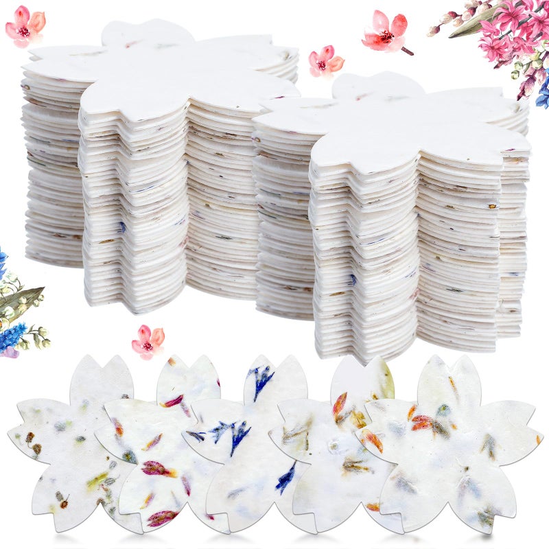 Dunzoom 50 Pcs Handmade Seed Paper Plantable Wildflower Seed Paper Recycled Flower Petals Tags Wedding Favors for Guests Craft Gifts Cards for Envelope Birthday Party, 5 Styles (Flower Shape) - Image 1