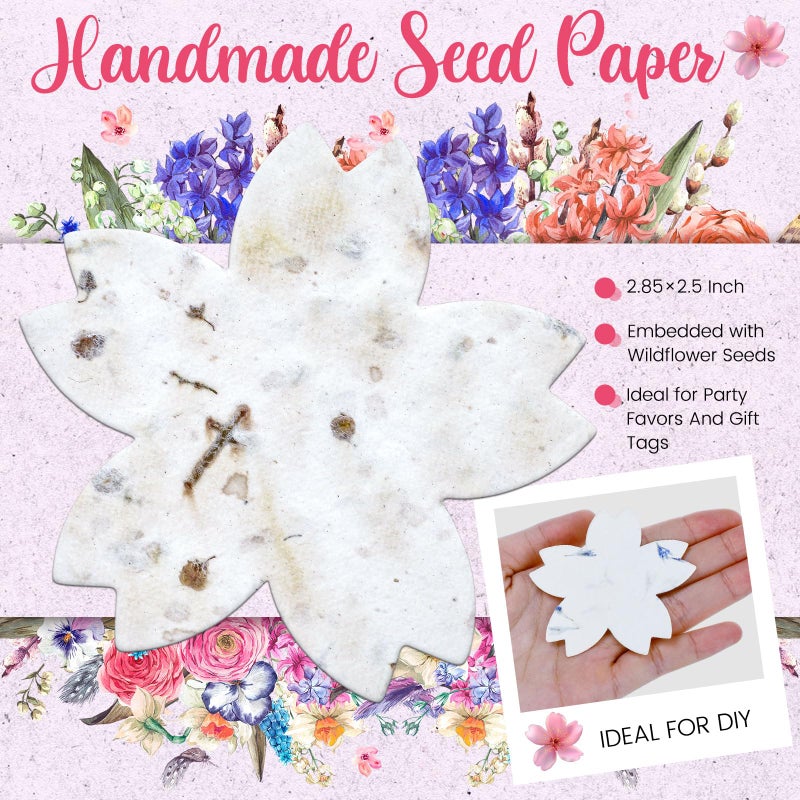 Dunzoom 50 Pcs Handmade Seed Paper Plantable Wildflower Seed Paper Recycled Flower Petals Tags Wedding Favors for Guests Craft Gifts Cards for Envelope Birthday Party, 5 Styles (Flower Shape) - Image 3