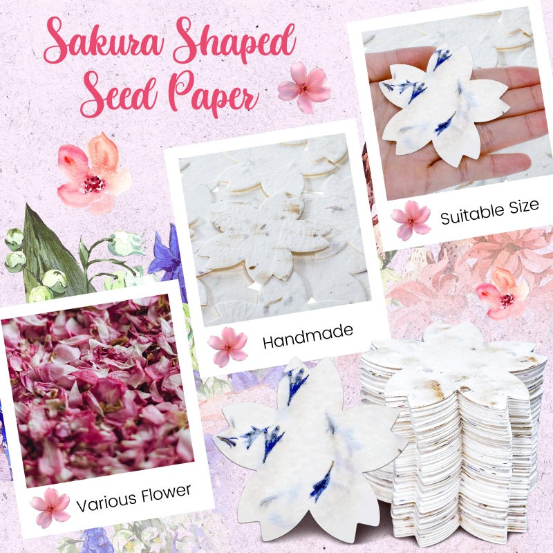 Dunzoom 50 Pcs Handmade Seed Paper Plantable Wildflower Seed Paper Recycled Flower Petals Tags Wedding Favors for Guests Craft Gifts Cards for Envelope Birthday Party, 5 Styles (Flower Shape) - Image 4