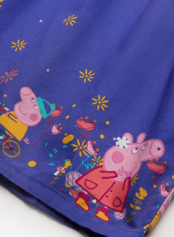 The Souled Store Peppa Pig: Autumn Girls Round Neck Short Sleeves Blue Printed Knee Length Cotton Dresses - Image 5