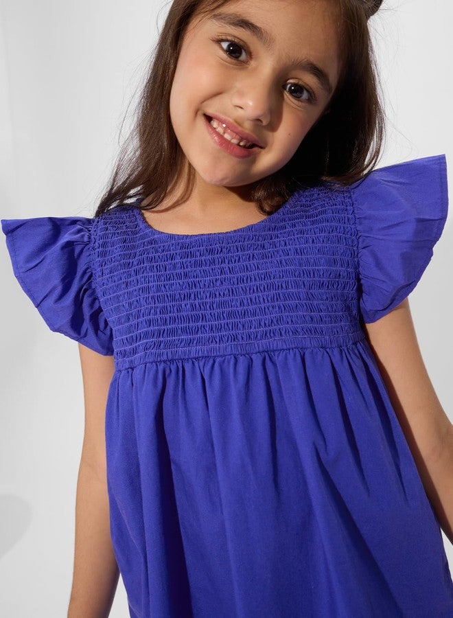 The Souled Store Peppa Pig: Autumn Girls Round Neck Short Sleeves Blue Printed Knee Length Cotton Dresses - Image 4