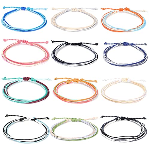 yfstyle 12Pcs Summer Beach Surfer Anklet Bracelets for Women Men Adjustable Handmade Waterproof Braided String Anklets Boho Woven Wave Ankle Bracelets Beach Jewelry - Image 1