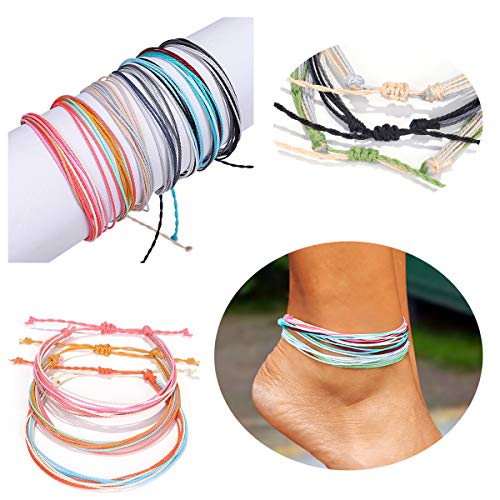 yfstyle 12Pcs Summer Beach Surfer Anklet Bracelets for Women Men Adjustable Handmade Waterproof Braided String Anklets Boho Woven Wave Ankle Bracelets Beach Jewelry - Image 3