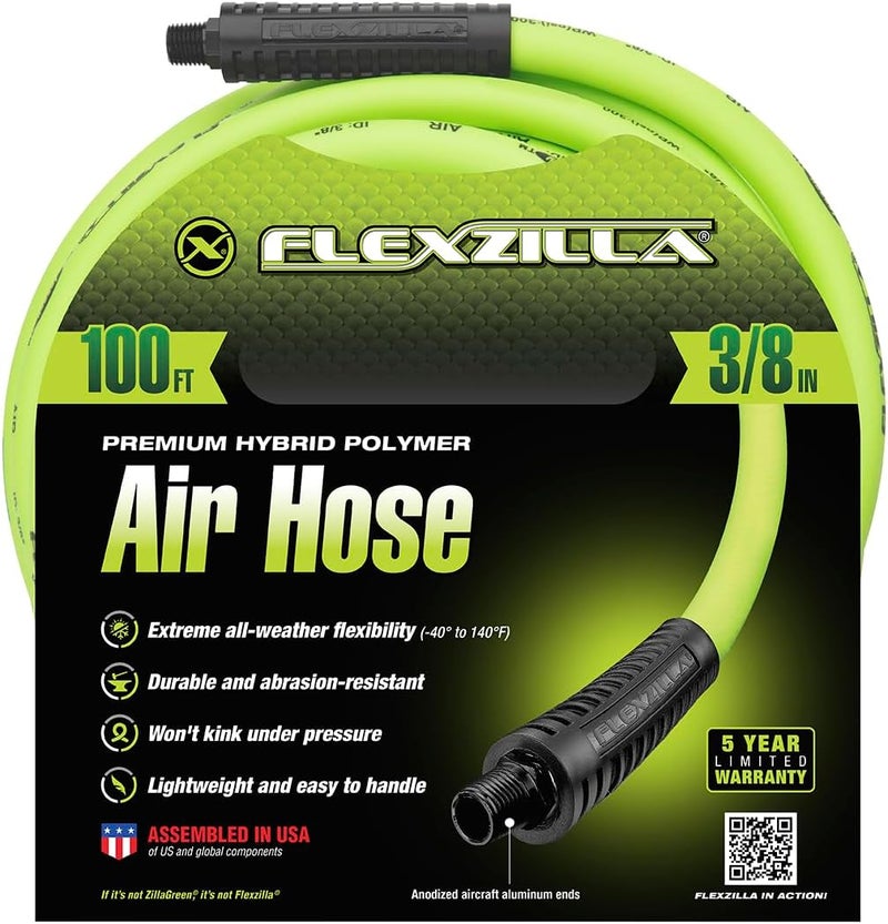 Flexzilla Legacy Manufacturing Air Hose, 3/8 in. x 100 ft, 1/4 in. MNPT Fittings, Heavy Duty, Lightweight, Hybrid, ZillaGreen - HFZ38100YW2 - Image 2