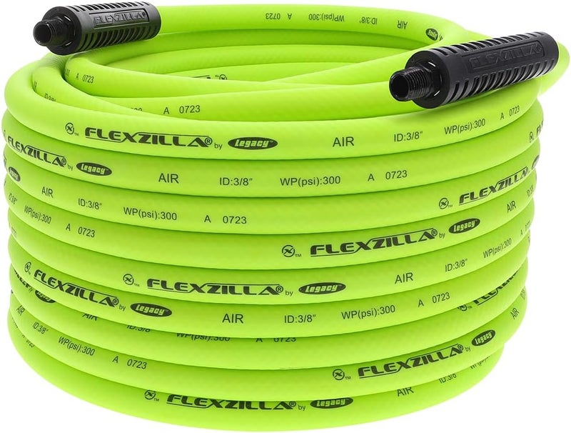 Flexzilla Legacy Manufacturing Air Hose, 3/8 in. x 100 ft, 1/4 in. MNPT Fittings, Heavy Duty, Lightweight, Hybrid, ZillaGreen - HFZ38100YW2 - Image 1