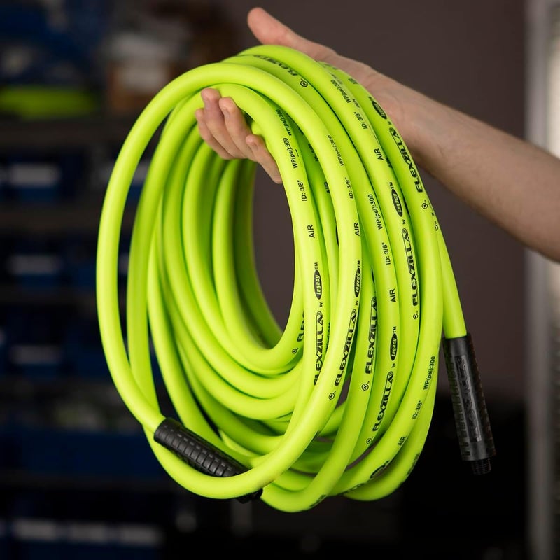 Flexzilla Legacy Manufacturing Air Hose, 3/8 in. x 100 ft, 1/4 in. MNPT Fittings, Heavy Duty, Lightweight, Hybrid, ZillaGreen - HFZ38100YW2 - Image 5