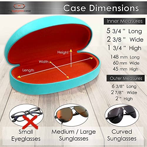 MyEyeglassCase - Hard Sunglasses Case in Turquoise Faux Leather - Large Eyeglass Hard Shell with Microfiber Pouch & Cloth - Glasses Holder Case for Medium to Large Frames Men and Women (AS113 Teal Z) - Image 4