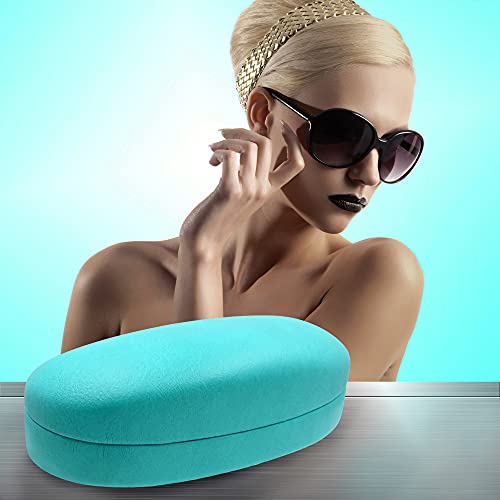 MyEyeglassCase - Hard Sunglasses Case in Turquoise Faux Leather - Large Eyeglass Hard Shell with Microfiber Pouch & Cloth - Glasses Holder Case for Medium to Large Frames Men and Women (AS113 Teal Z) - Image 2