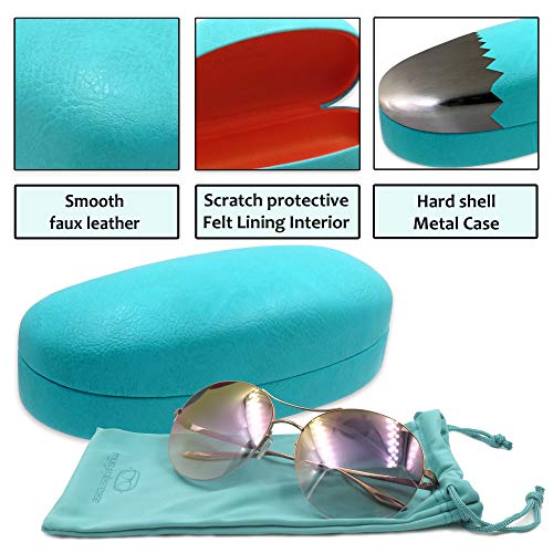 MyEyeglassCase - Hard Sunglasses Case in Turquoise Faux Leather - Large Eyeglass Hard Shell with Microfiber Pouch & Cloth - Glasses Holder Case for Medium to Large Frames Men and Women (AS113 Teal Z) - Image 3