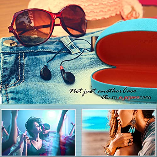 MyEyeglassCase - Hard Sunglasses Case in Turquoise Faux Leather - Large Eyeglass Hard Shell with Microfiber Pouch & Cloth - Glasses Holder Case for Medium to Large Frames Men and Women (AS113 Teal Z) - Image 5
