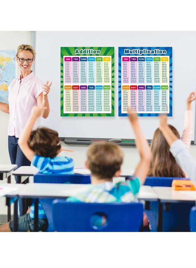 لوحات رياضية تعليمية، ملصقات تعليمية للضرب والقسمة والجمع والطرح للأطفال، للمدارس الابتدائية والمتوسطة، بحجم كبير جداً 17 × 22 بوصة (أنماط متنوعة، 4 قطع) - Image 1