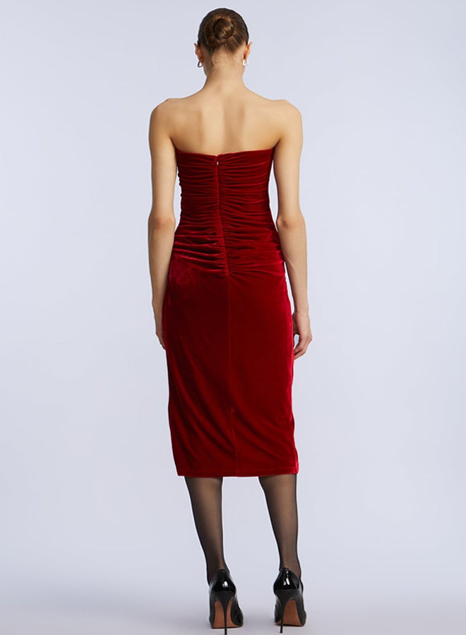 BCBGMAXAZARIA Strapless Velvet Ruffle Dress - Image 2