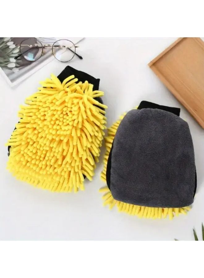 Yellow Car Cleaning Gloves 1pc Double Sided Soft Thick Anti Scratch Kitchen Household Tools - Image 1