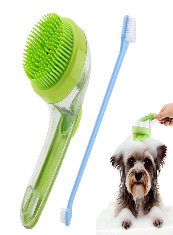 HONUTIGE Pet Bath Brush, 2 in 1 Dog Bath Brush with Built-in Shampoo Dispenser, Pet Wash Brush with Double Head Toothbrush, Grooming Massage Brush for Dogs & Cats - Image 1
