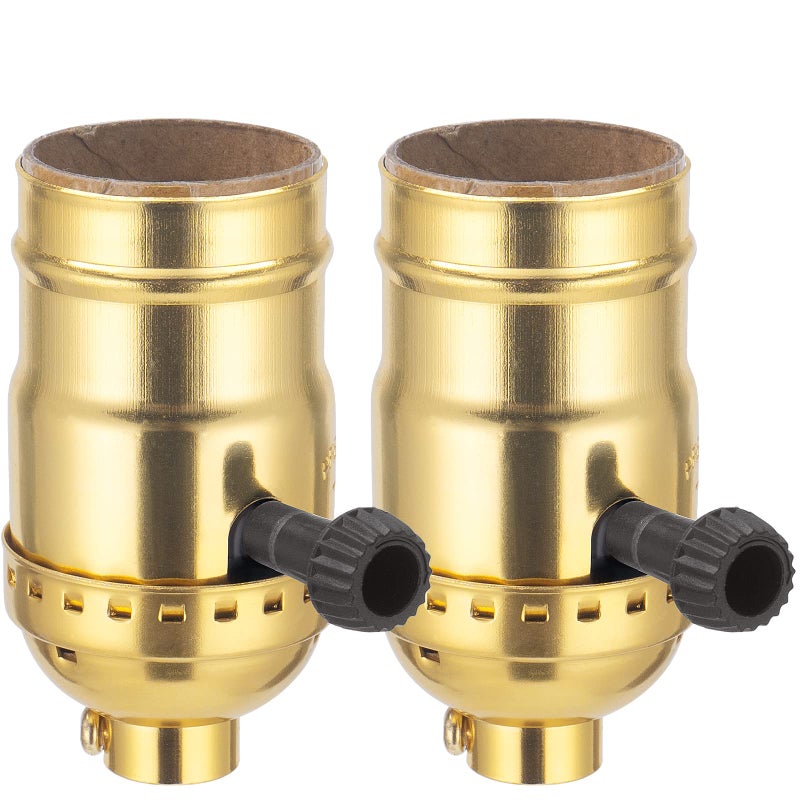DiCUNO UL Listed 3-Way Lamp Socket Replacement, E26 Standard Threaded Base Light Socket, Turn Switch Knob for Low-Medium-High Light Settings, Table, Floor Lamp Repair Kit, 2-Pack, (Gold) - Image 1