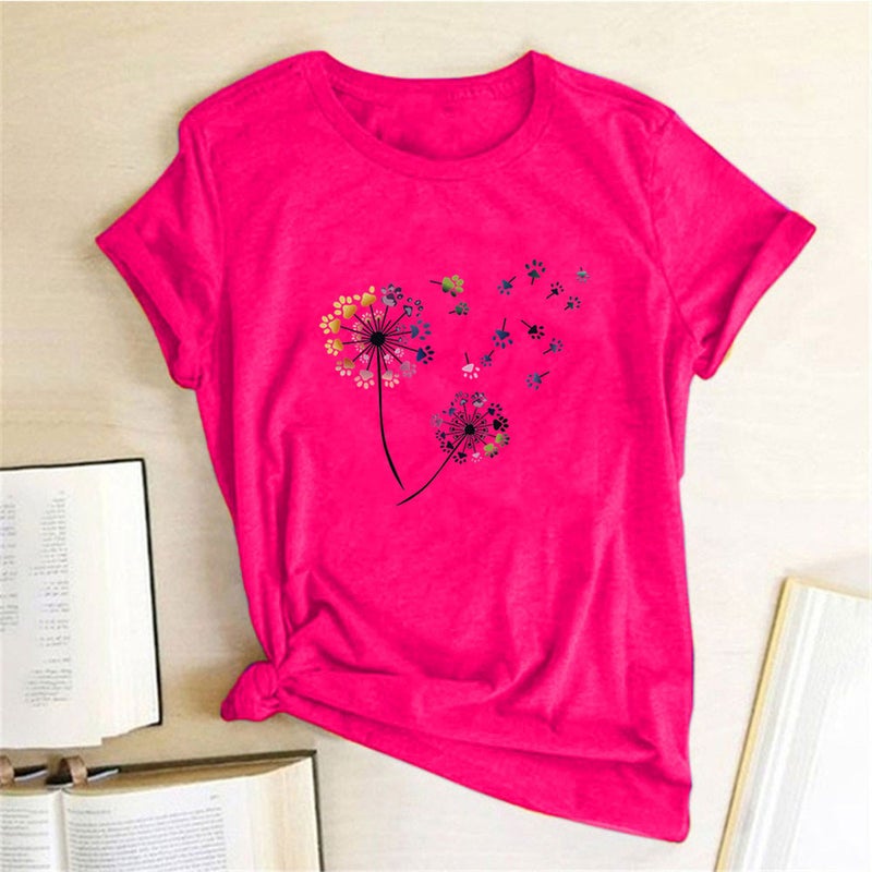 Wish Independent Station Fun Dandelion Pattern Printed Short Sleeve T-Shirt - Image 1