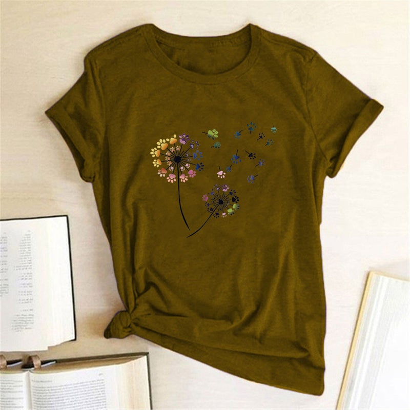 Wish Independent Station Fun Dandelion Pattern Printed Short Sleeve T-Shirt - Image 3