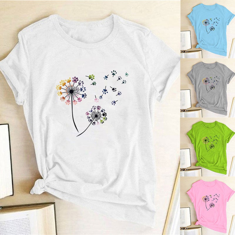 Wish Independent Station Fun Dandelion Pattern Printed Short Sleeve T-Shirt - Image 2