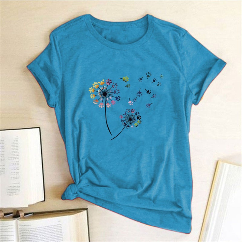 Wish Independent Station Fun Dandelion Pattern Printed Short Sleeve T-Shirt - Image 4