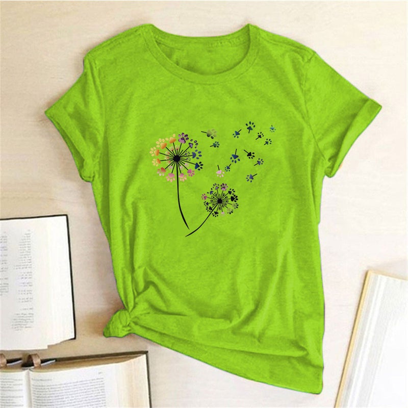 Wish Independent Station Fun Dandelion Pattern Printed Short Sleeve T-Shirt - Image 5