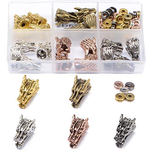 AD BEADS 75 Pieces in 5 Colors 25 Pieces Dragon1 Heads Beads Plus Matching 50 Pieces Double Heishi Spacers Connector Charm Beads Jewelry Making Craft - Image 1