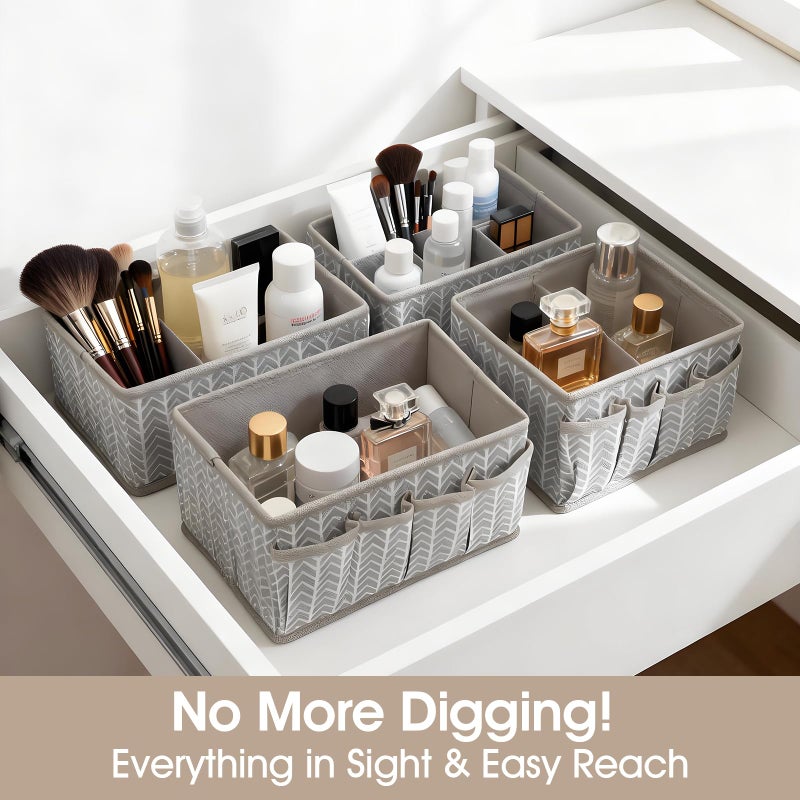 VERONLY Cosmetic Storage Bins Makeup Organizer, Adjustable Multifunction Storage Box Desk Drawer Divider for Makeup Brushes, Bathroom Countertop or Dresser, Set of 4 (Grey) - Image 4