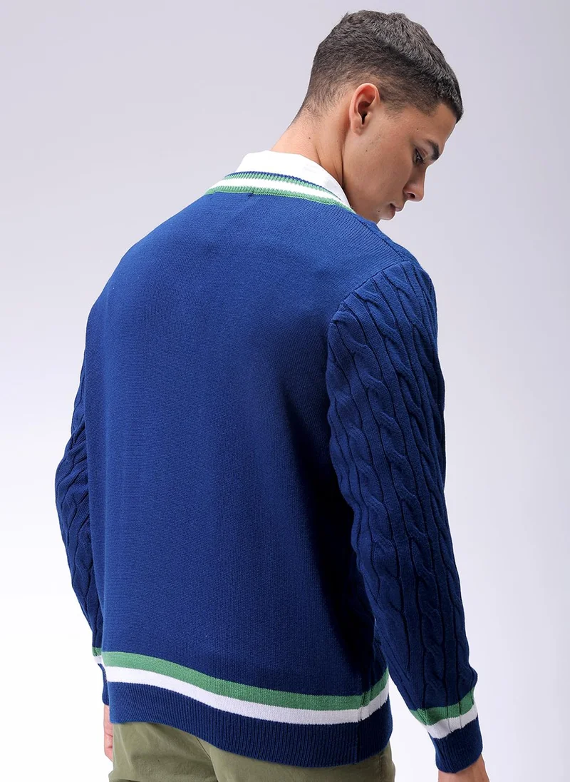 The Indian Garage Co Men Relaxed Fit Textured V-Neck Sweater