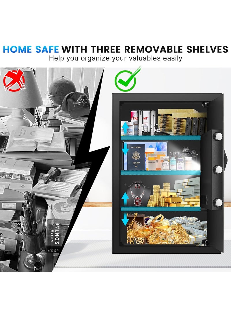 Jorunb 4.1 Cubic Large Home Safe Fireproof Waterproof, Digital Home Security Fireproof Safe Box with Fireproof Bag, Electronic Keypad Keys and Removable Shelf, Fire Safe for Home Documents Money Valuables  - Image 5