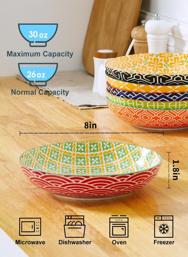 Metahom Pasta Bowls Set of 6, 8 Inch Ceramic Salad Bowls, 30 Oz Wide and Shallow Bowl for Kitchen, Serving Dish Plate for Pasta, Salad, Soup, Vibrant Color - Image 2