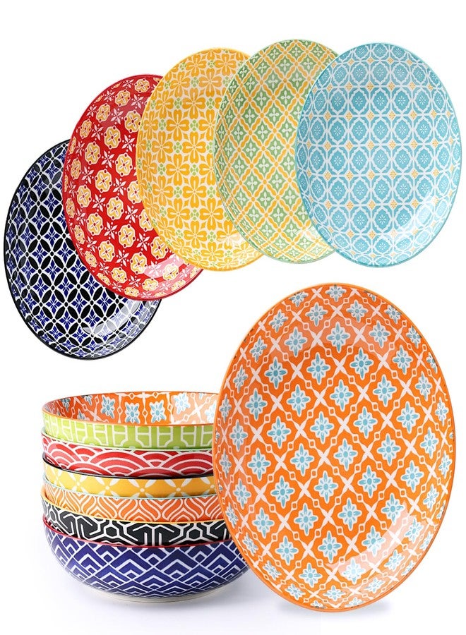 Metahom Pasta Bowls Set of 6, 8 Inch Ceramic Salad Bowls, 30 Oz Wide and Shallow Bowl for Kitchen, Serving Dish Plate for Pasta, Salad, Soup, Vibrant Color - Image 1