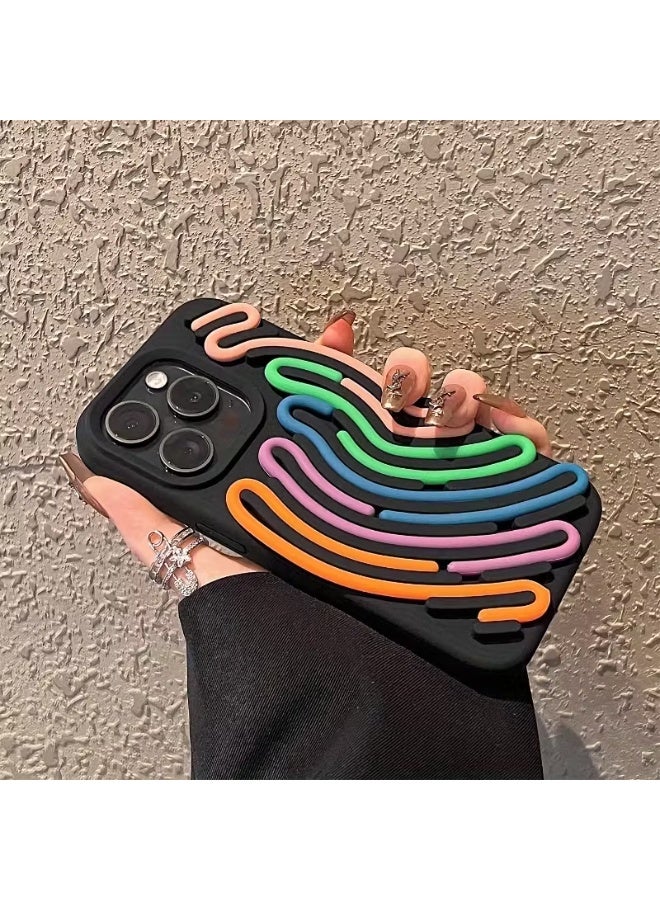 Temu Black silicone case with a wavy line design in neon colors; a modern and attractive look with elegant protection; compatible with iPhone 15 Pro Max - Image 2