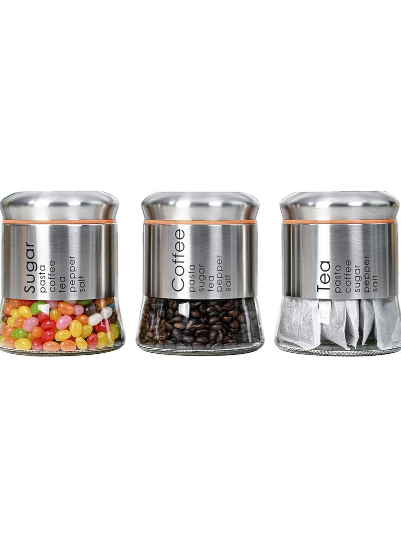 Glass Canisters with Polished Stainless Steel Lid, Set of 3, Food Storage Jars with Screw Lids for Kitchen Countertop Coffee Sugar Tea - Image 1